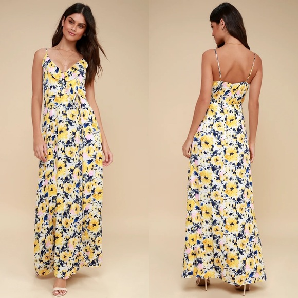 Lulus Dresses & Skirts - Lulus | Berryessa Yellow Floral Print Sleeveless Maxi Dress